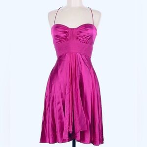 💗Aidan Mattox Silk Hot Pink Sweetheart Neckline Cross Back Straps Dress Size 8